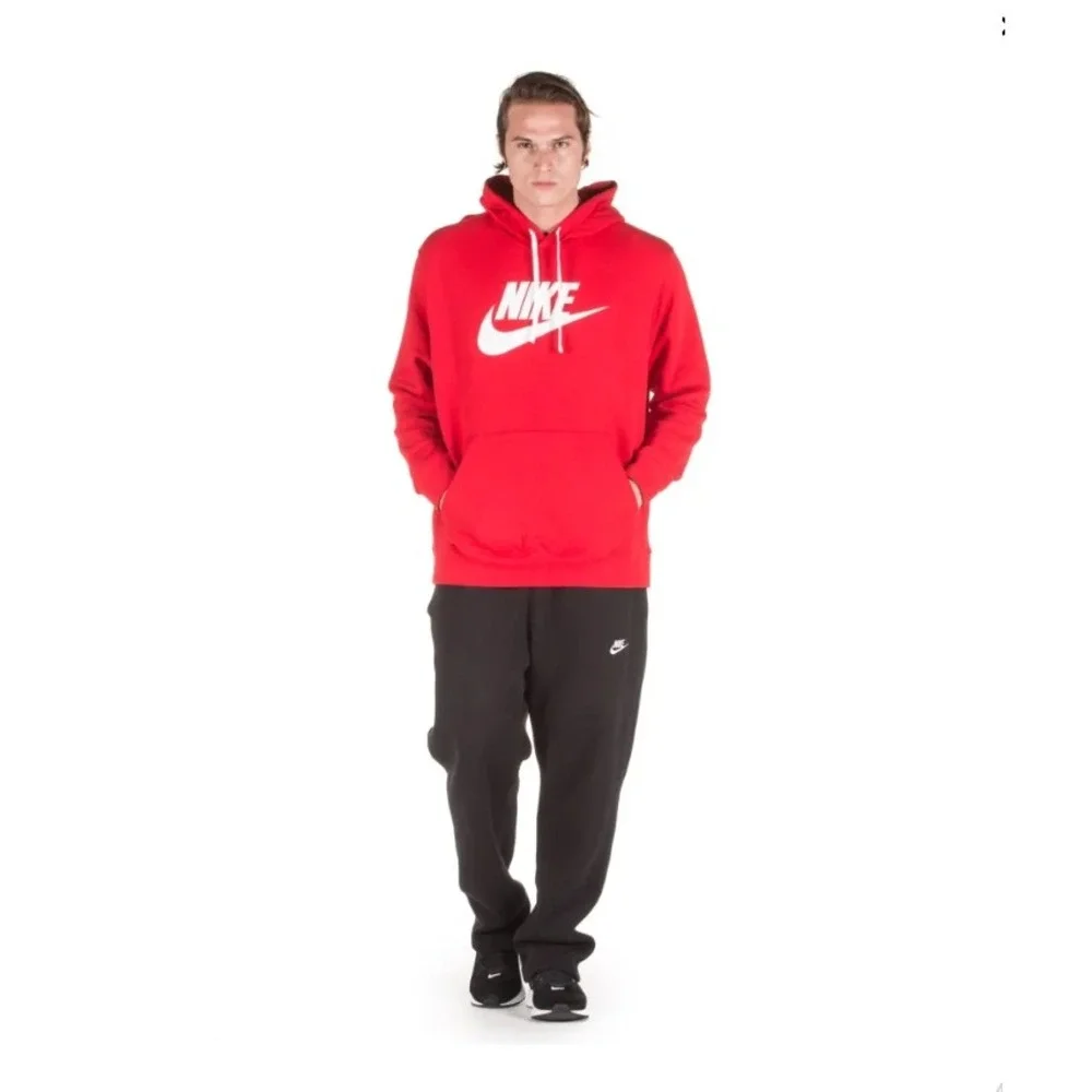 Nike Sportswear Club Fleece‎ Graphic Pullover Hoodie Red White Medium BV2973-657